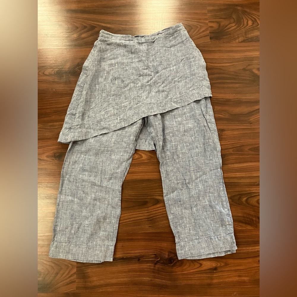 Bryn Walker Cropped Pants Skirt Panel Linen Blue Size M
